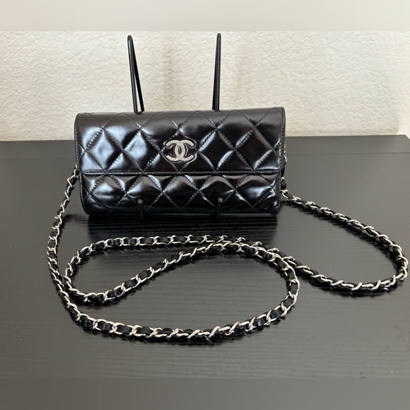 EUC Chanel Black Patent Leather Quilted Long Wallet on Chain with COA. - Picture 3 of 12